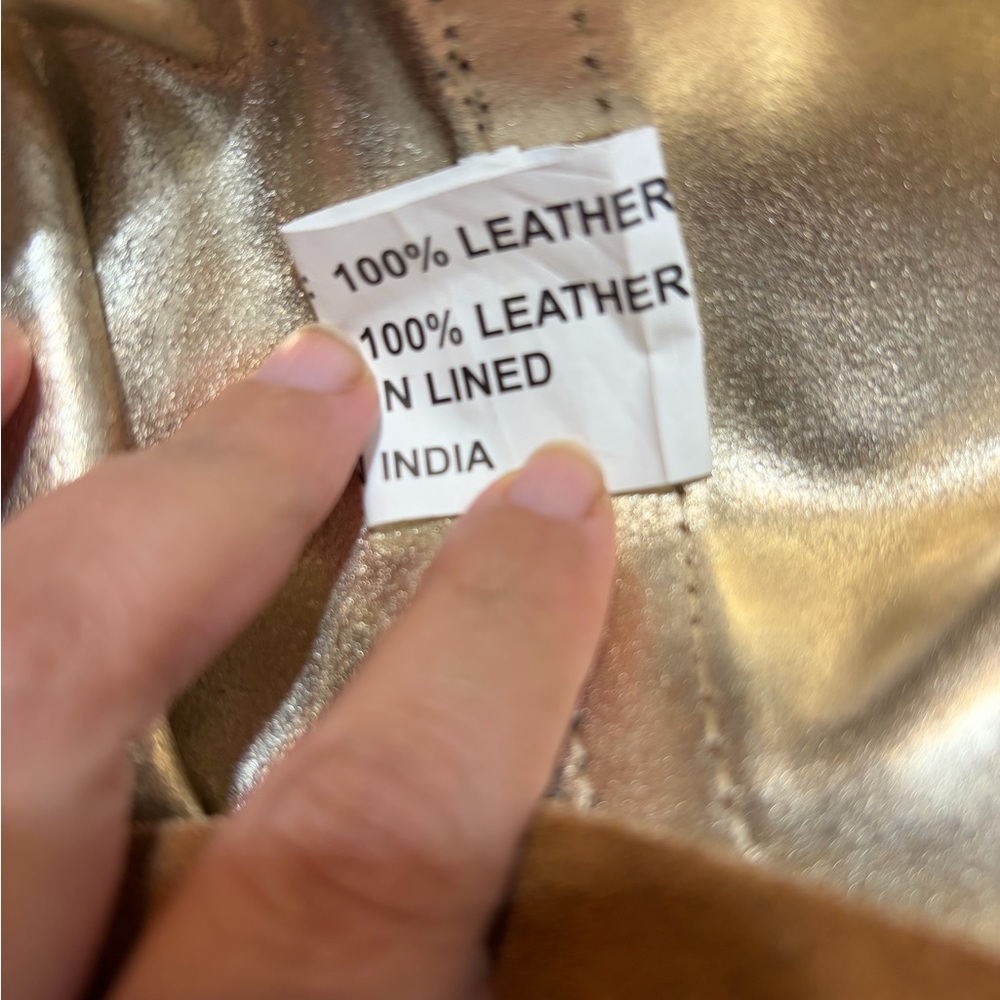 Haute Hippie Tan Suede Tote Bag Metallic Gold Interior Pouch Boho Festival Large - Picture 5 of 5